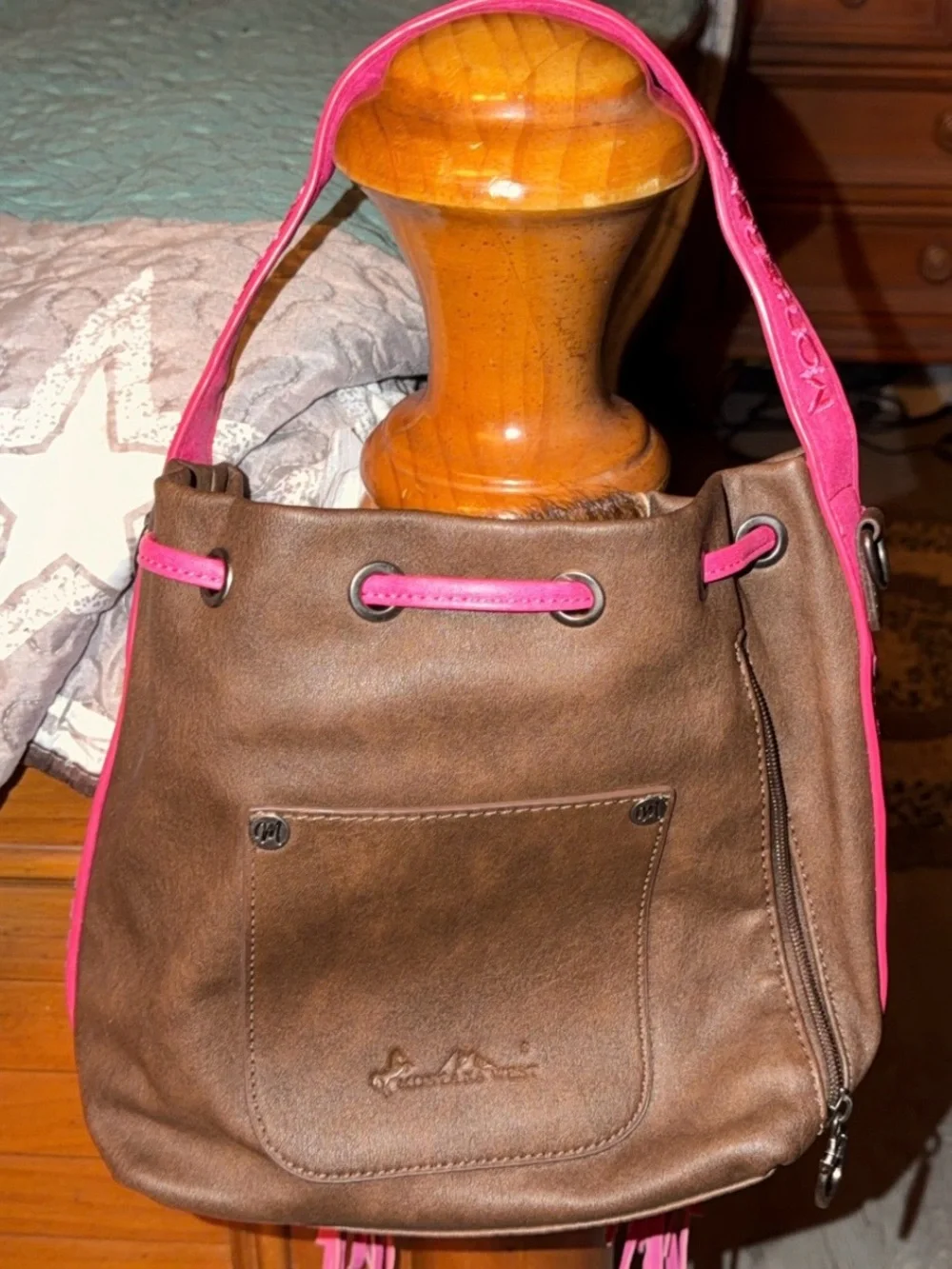 Montana West Women’s Brown Haircalf Bucket Bag concealed carry